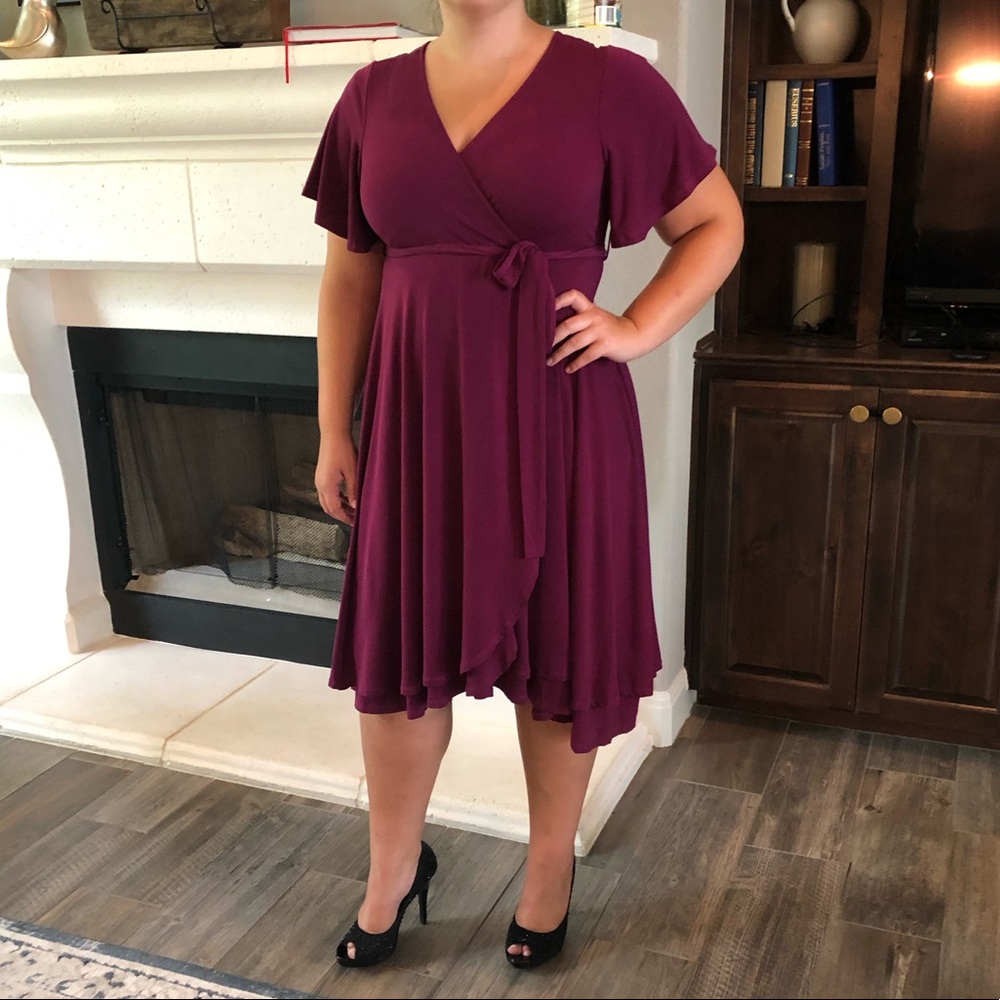 Raspberry Faux Wrap Dress